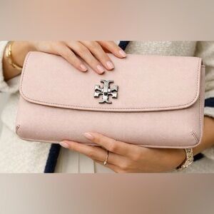 TORY BURCH Clutch Purse Blush Pink Saffiano Leather Diana Modern Preppy Luxury